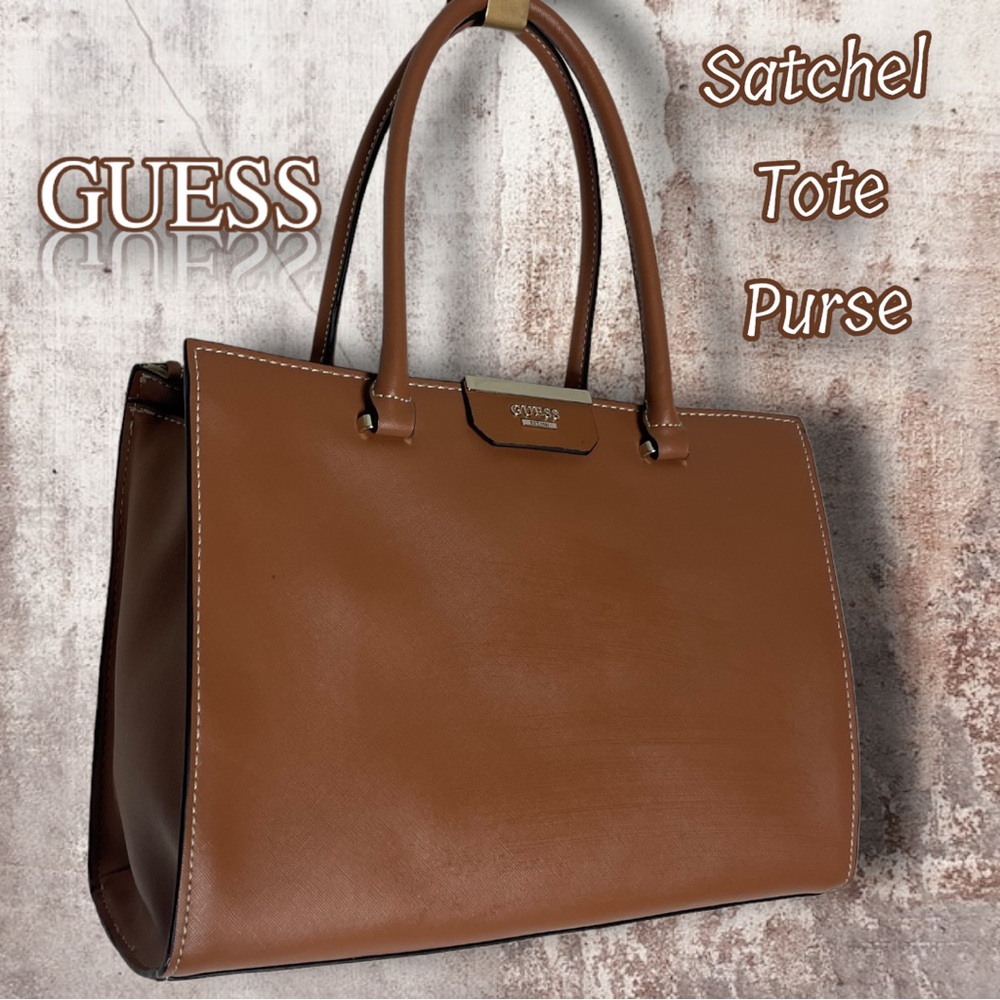 Guess Satchel NWOT Cognac Brown with Gold Trim